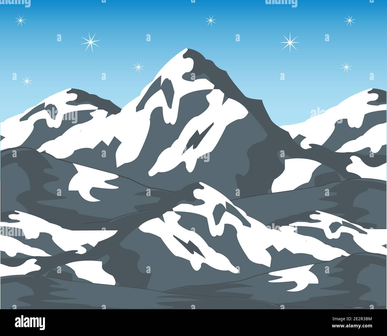 Insieme delle maestose cime di montagna coperte di neve Illustrazione Vettoriale