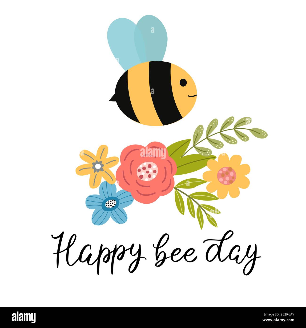 Set di elementi di primavera - foglie, fiori, api Illustrazione Vettoriale