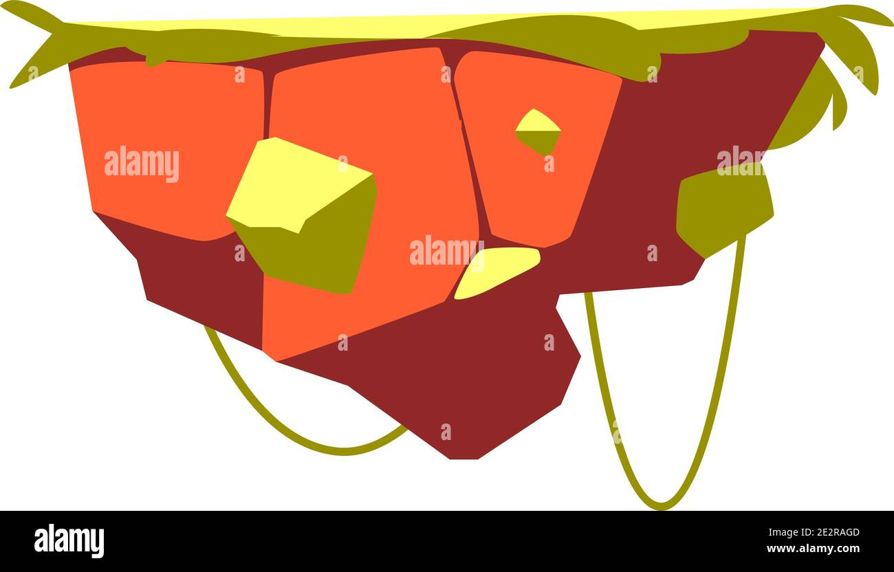 Isola di gioco di pietra, isola sospesa con erba verde per l'illustrazione vettoriale GI cartoon Illustrazione Vettoriale