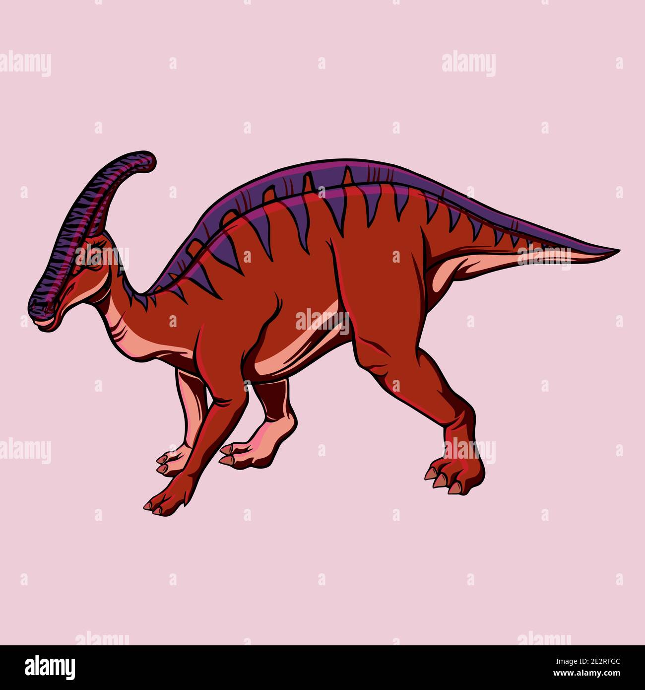 Disegno cartoon a colori di dinosauro di Hadrosaurus per la stampa. Illustrazione per bambini. Vettore Illustrazione Vettoriale