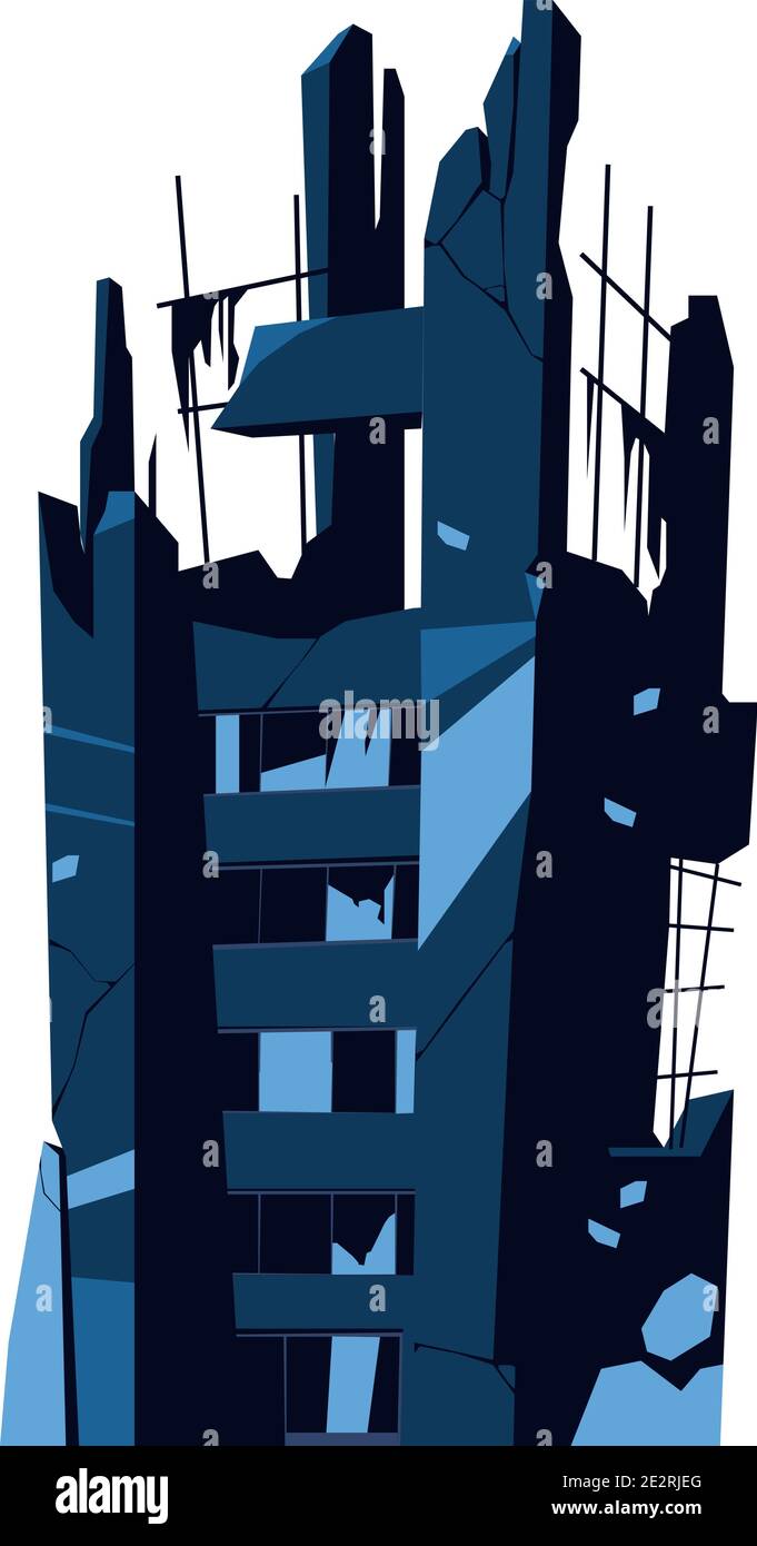 Edificio distrutto, struttura danneggiata, conseguenze di un disastro, cataclisma o guerra, vettore cartoon illustrazione isolata Illustrazione Vettoriale