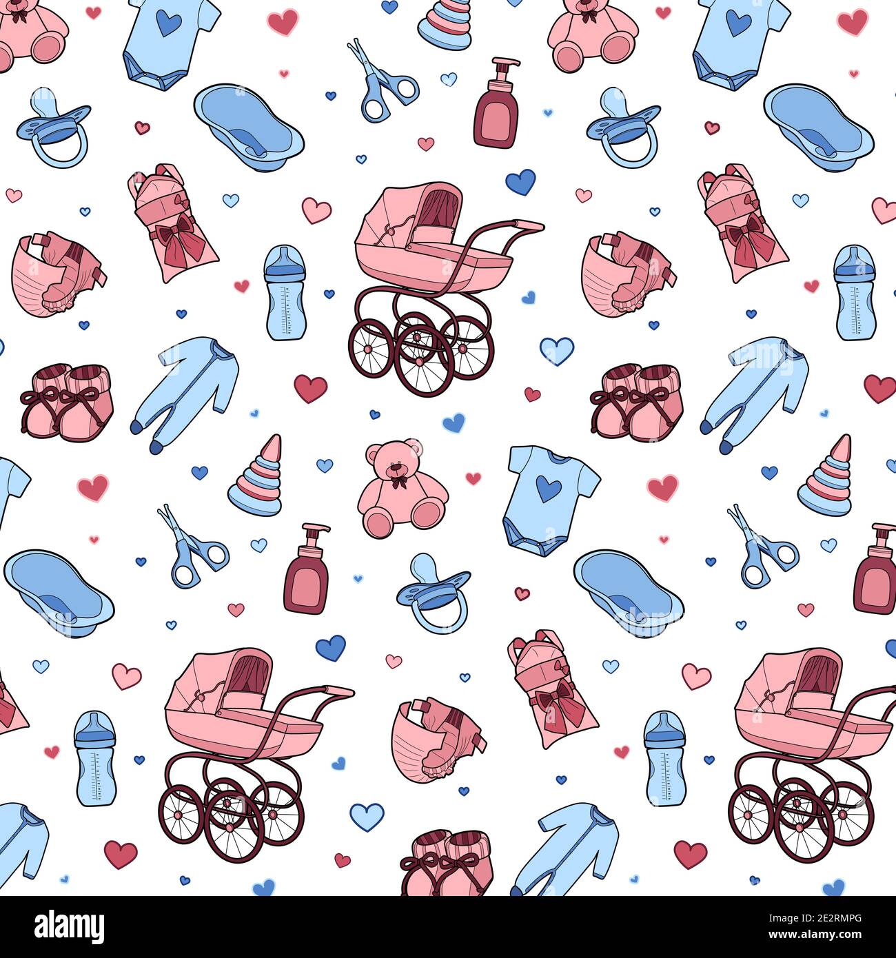 Forniture per la cura del bambino. Set di icone vettoriali in stile moderno Illustrazione Vettoriale