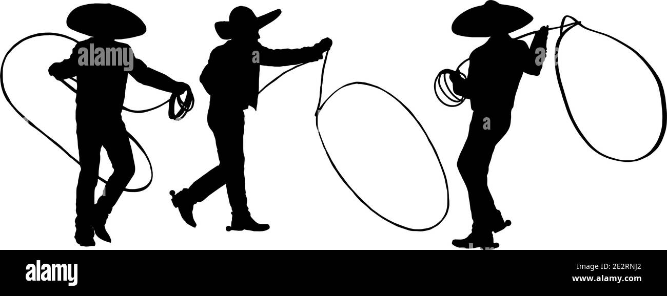 Cowboy messicano facendo corda trick silhouette vettoriale Illustrazione Vettoriale