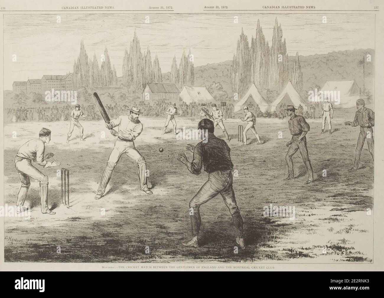 La partita di cricket tra i signori d'inghilterra e il Illustrazione del cricket club di Montreal 1872 Foto Stock