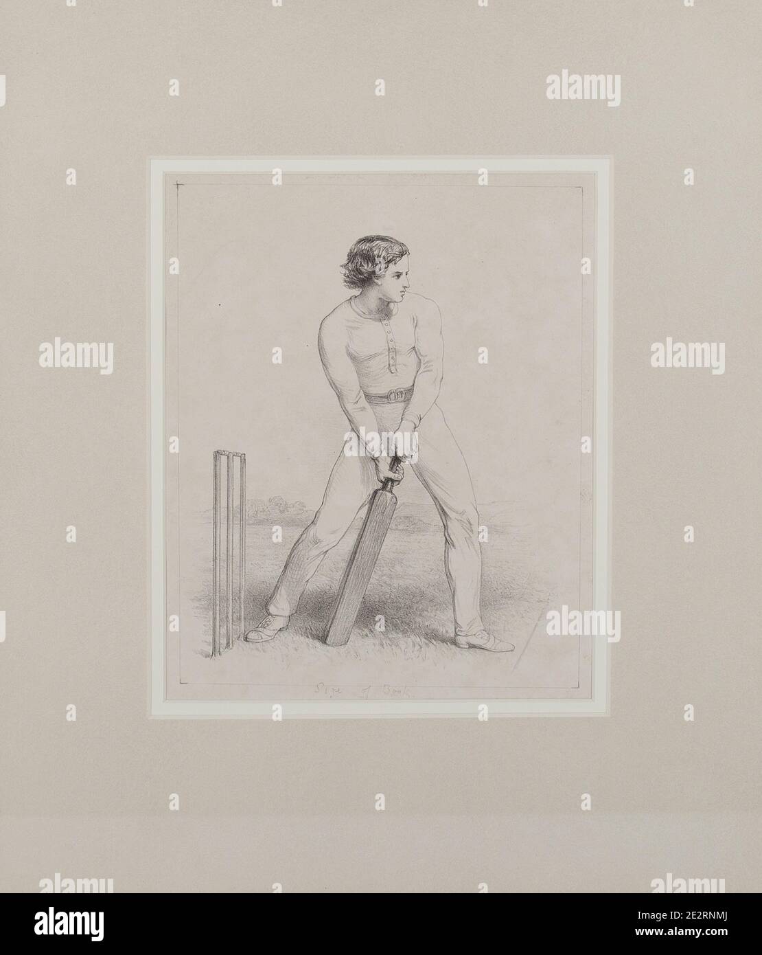 Gesso pastello disegno di uomo che gioca cricket Foto Stock