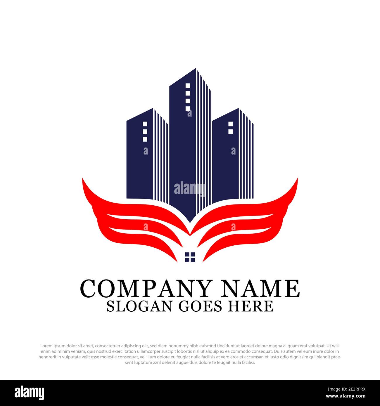 Ispirazione per il design del logo di un edificio militare, modello vettoriale del logo di un appartamento ala Illustrazione Vettoriale