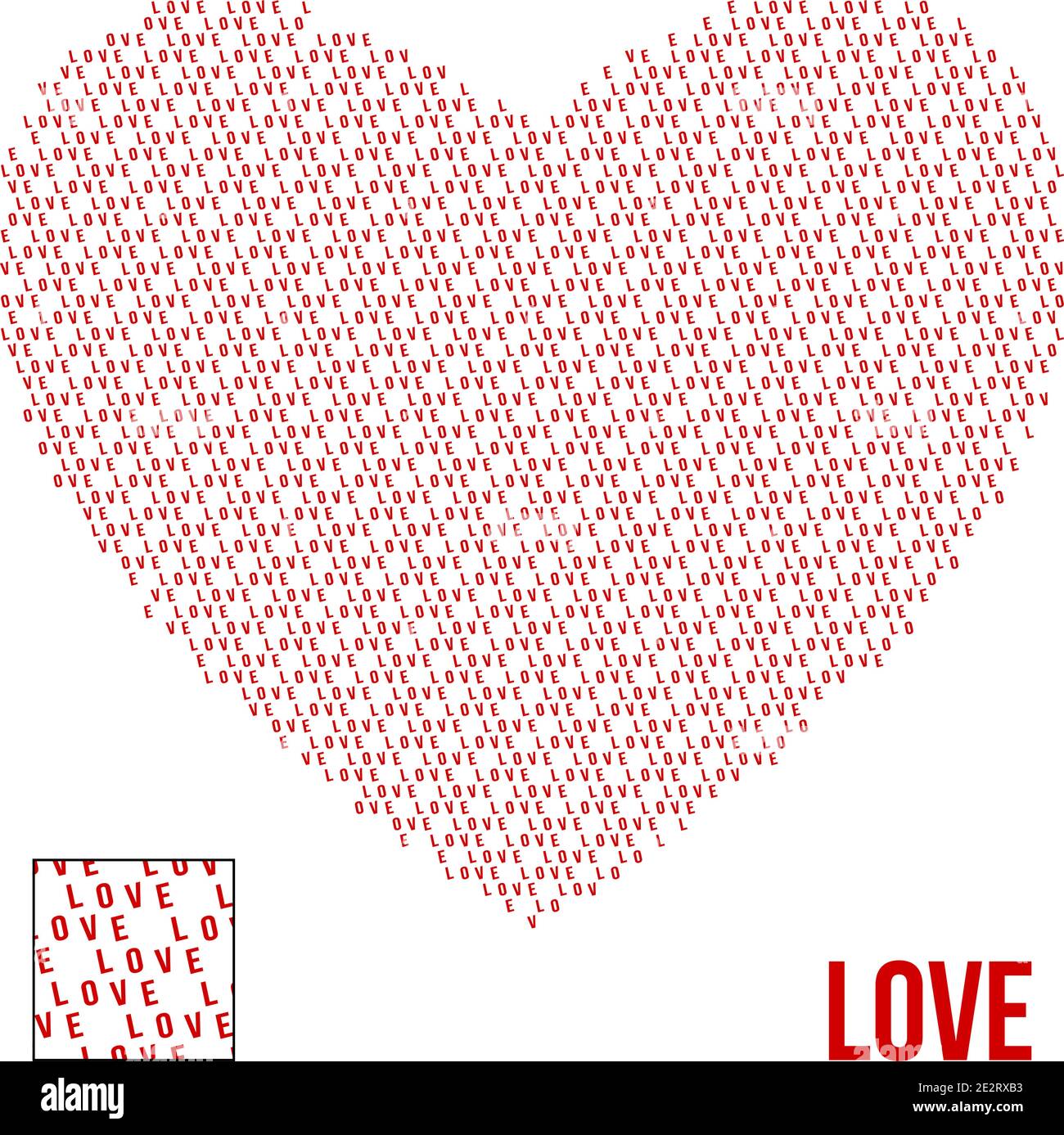 Cuore rosso su sfondo bianco con la parola Amore. Modello vettoriale Illustrazione Vettoriale