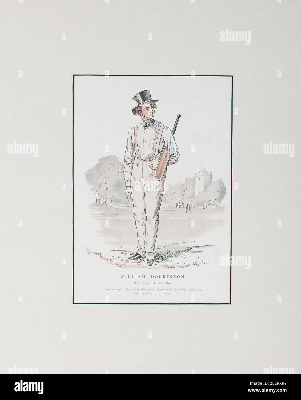 Illustrazione d'epoca con il cricketer Kent William Dorrington Foto Stock
