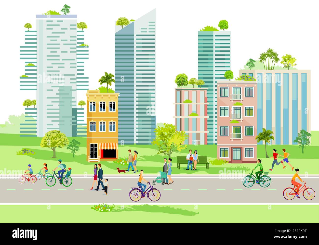 Silhouette della città con l'ecologizzazione della casa Foto Stock
