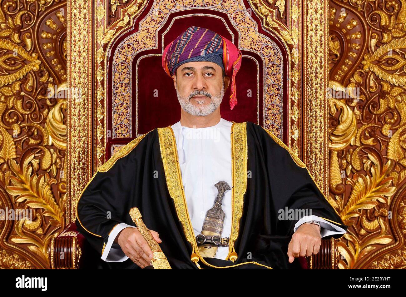 Foto del 2020 marzo del sultano Haitham Bin Tareq di Oman, a Muscat, Oman. Un anno dopo l'giuramento, il Sultano ha apportato cambiamenti costituzionali dando al Sultanato un principe ereditario, per la prima volta nei suoi 50 anni di storia. Foto di Balkis Press/ABACAPRESS.COM Foto Stock