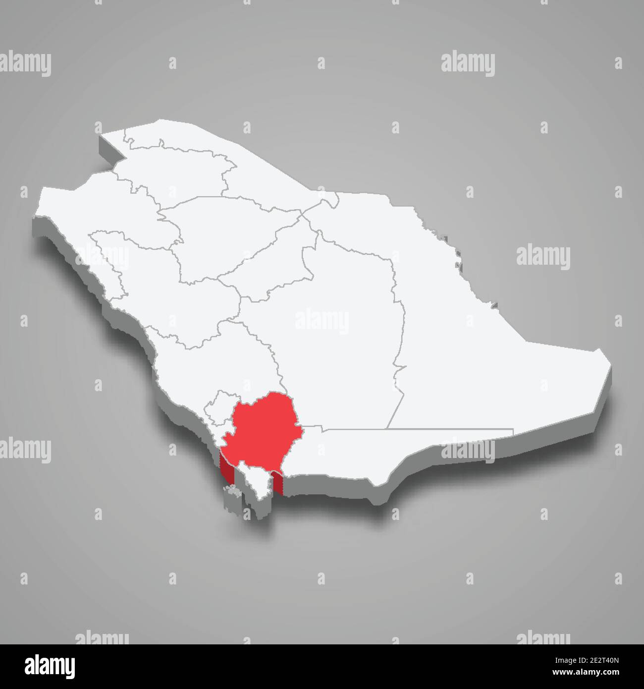 'Posizione della regione ASiR all'interno dell'Arabia Saudita Mappa isometrica 3d Illustrazione Vettoriale