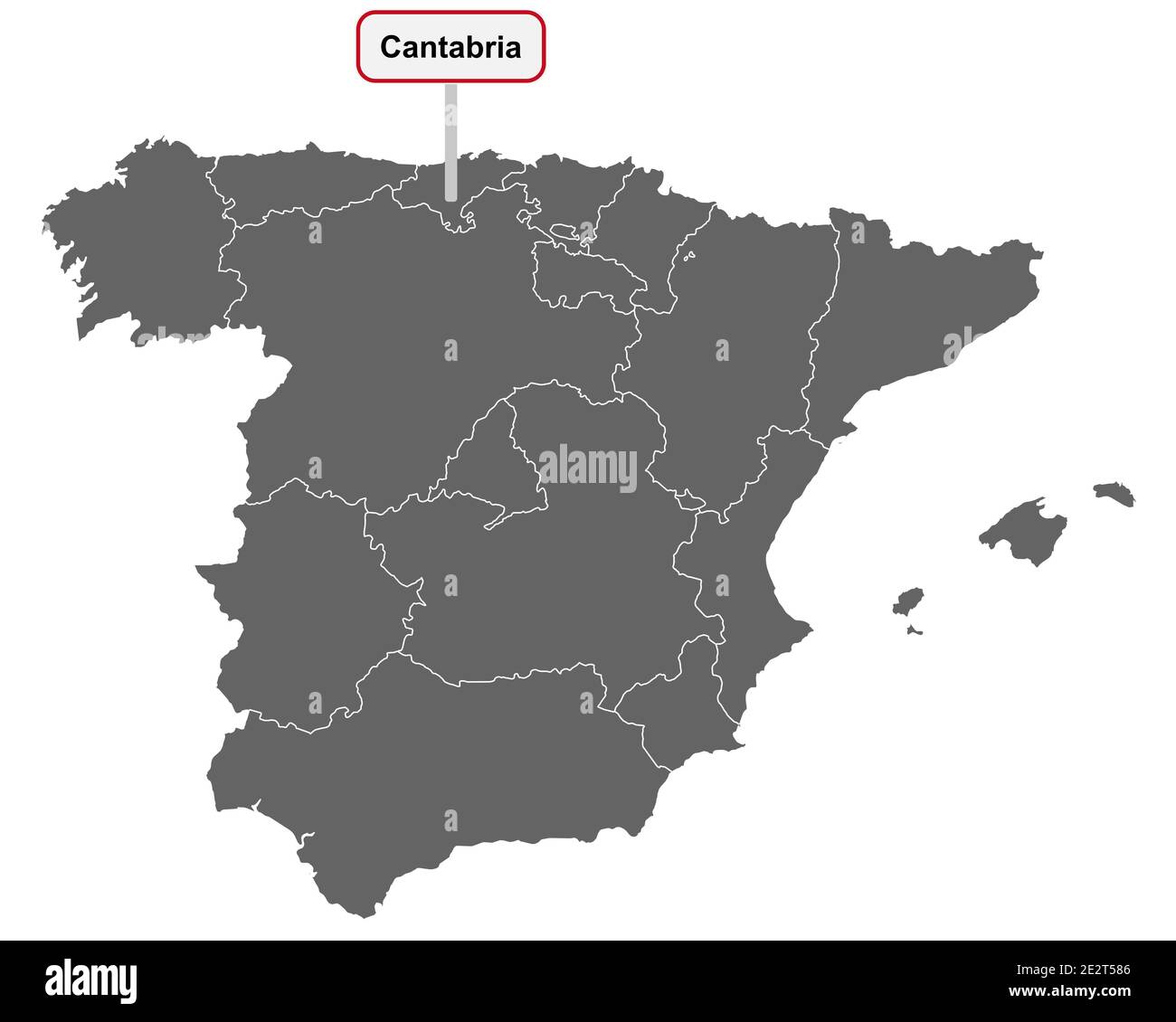 Mappa della Spagna con il toponimo della Cantabria Foto Stock