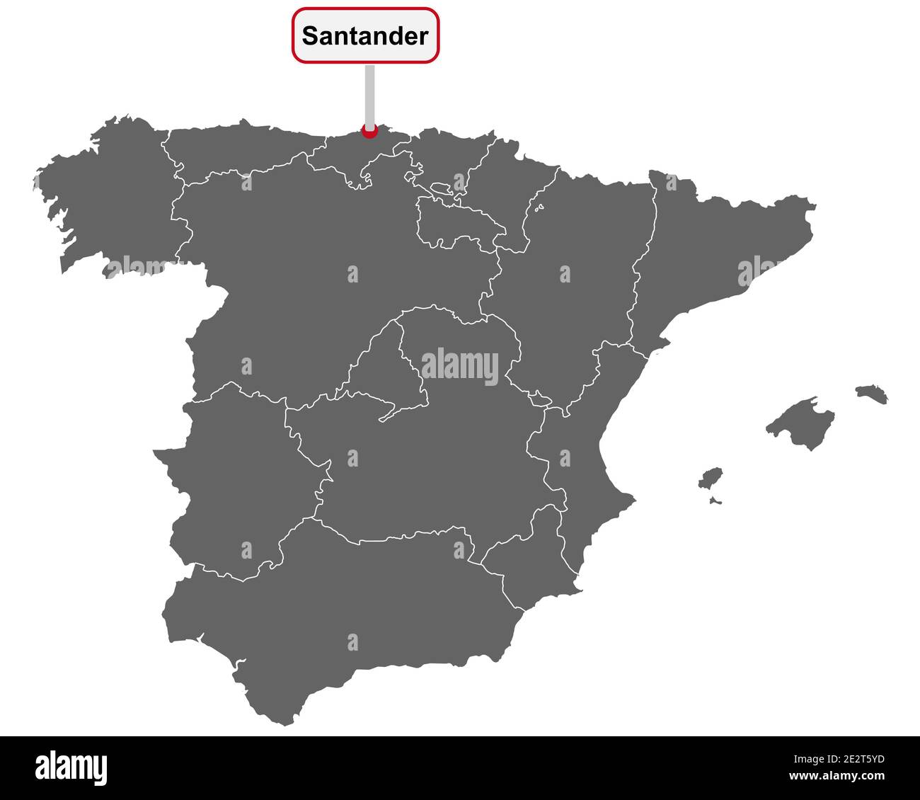 Posizionare il cartello con il nome Santander sulla mappa della Spagna Foto Stock