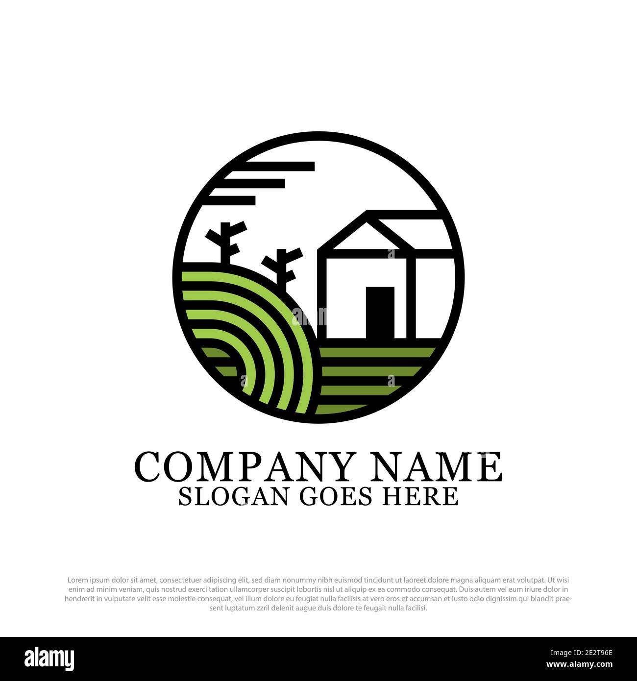 Design piatto marchio casa agricola, agricoltura fattoria casa logo ispirazione di design Illustrazione Vettoriale