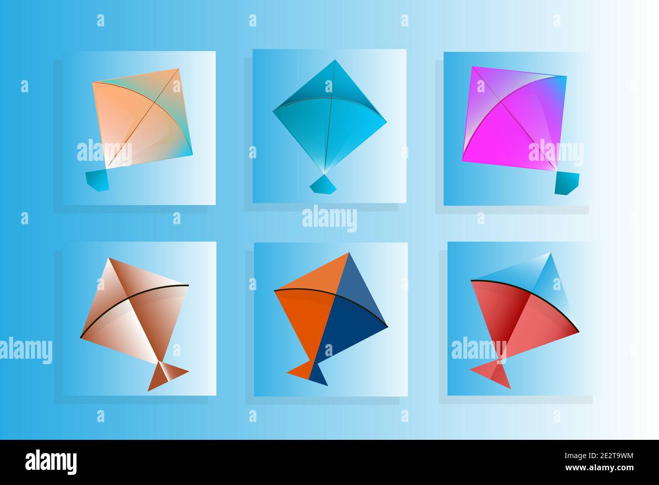 Set di sfondo Kite colorato. Illustrazioni vettoriali Illustrazione Vettoriale