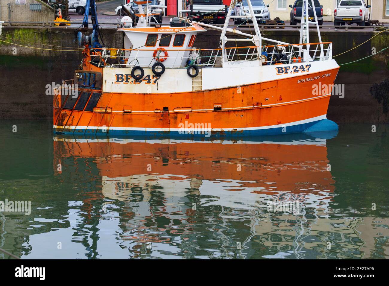 Pittenweem, Scozia, Regno Unito. 15 gennaio 2021. Molluschi freschi, granchi e aragoste sbarcati questa mattina al porto di Pittenweem a Fife. Il pescatore Nick Irvine ha due barche che pescano crostacei, gamberi, granchi di velluto, granchi marroni e aragoste. Gran parte del suo pescato viene esportato in Asia ed è occupato in questo periodo dell'anno a causa del prossimo anno nuovo cinese che aumenta la domanda e i prezzi. Ciò ha contribuito a compensare i problemi di esportazione nell'UE a causa di nuove normative. PIC; vista sulle barche da pesca nel porto. Iain Masterton/Alamy Live News Foto Stock