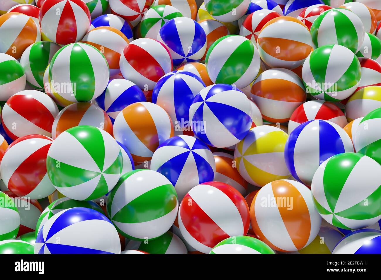 Sfondo colorato delle palline da spiaggia. illustrazione 3d. Foto Stock