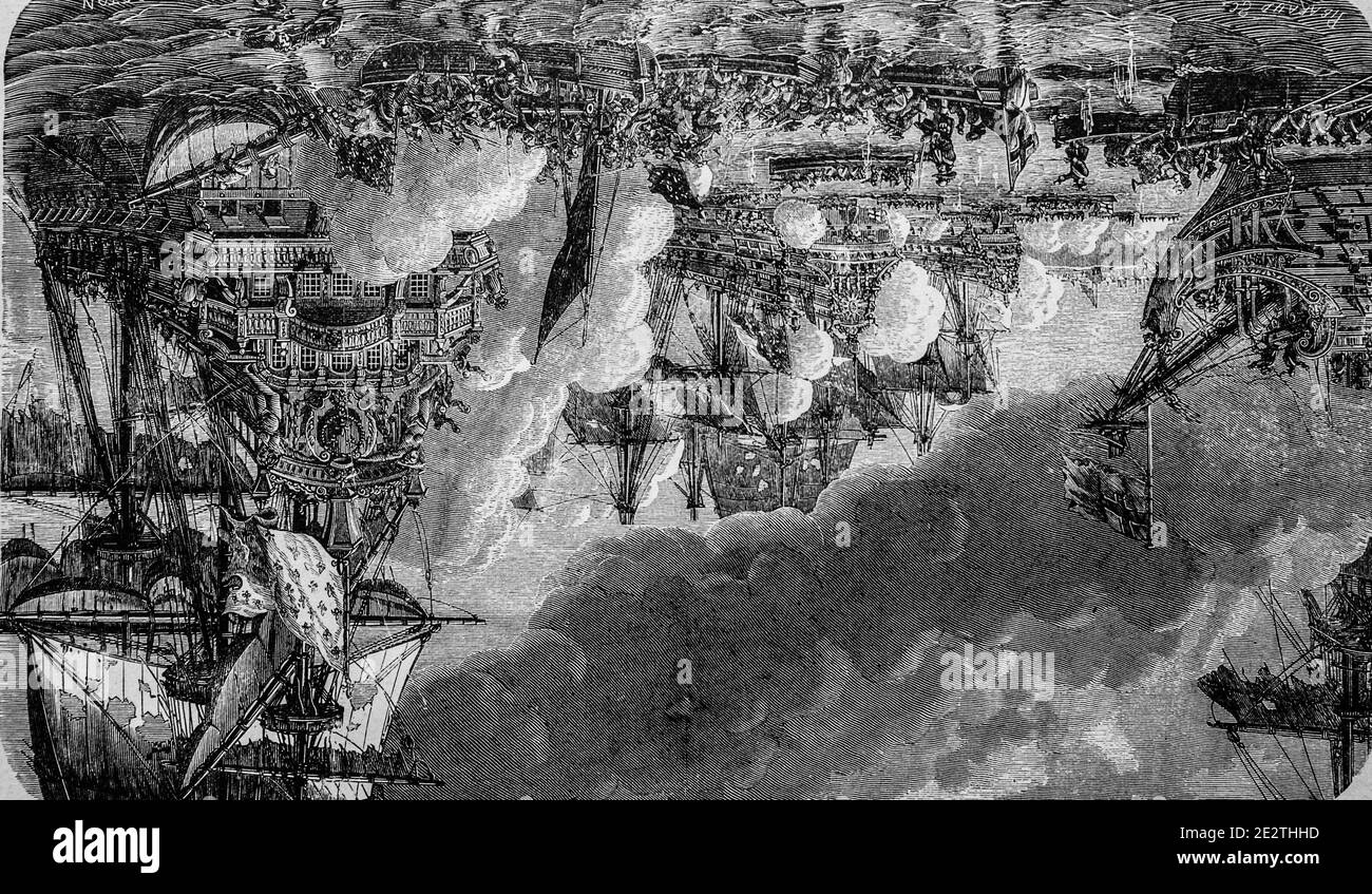 battaglia della hougue 1692, editeur lahur 1883 Foto Stock
