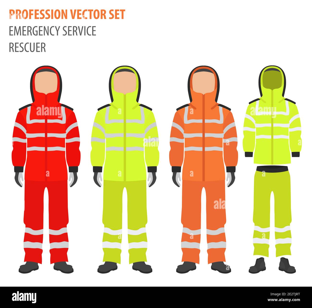 Set professione e occupazione. Attrezzatura`s soccorritore, personale di servizio di emergenza uniforme piano design icona.Vector illustrazione Illustrazione Vettoriale