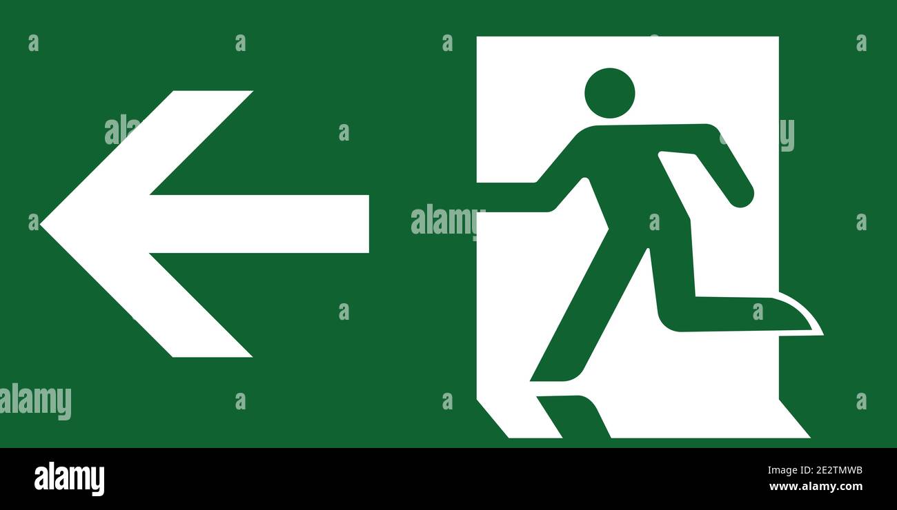 Uscita di emergenza sinistra vettore verde iso 7010 Illustrazione Vettoriale