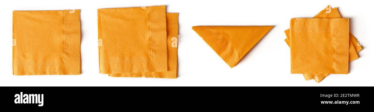 Tovaglioli di carta arancione isolati su sfondo bianco, vista dall'alto Foto Stock