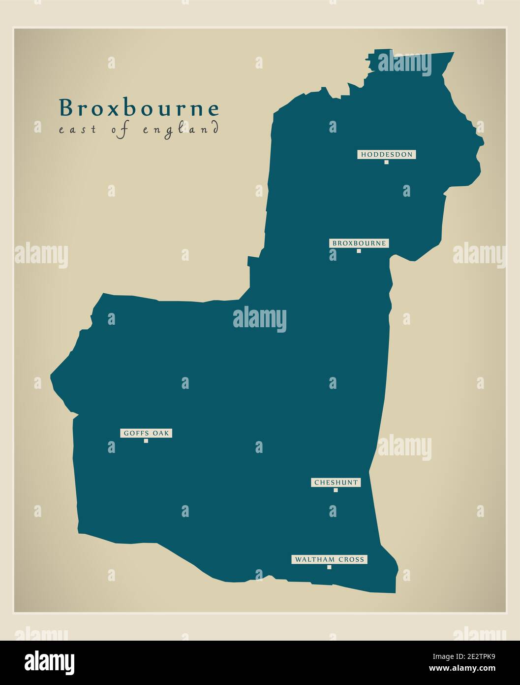Mappa del distretto di Broxbourne - Inghilterra UK Illustrazione Vettoriale