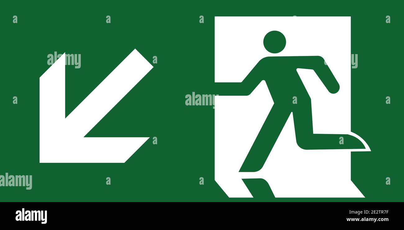 Uscita di emergenza al piano inferiore segno vettore verde bianco Illustrazione Vettoriale
