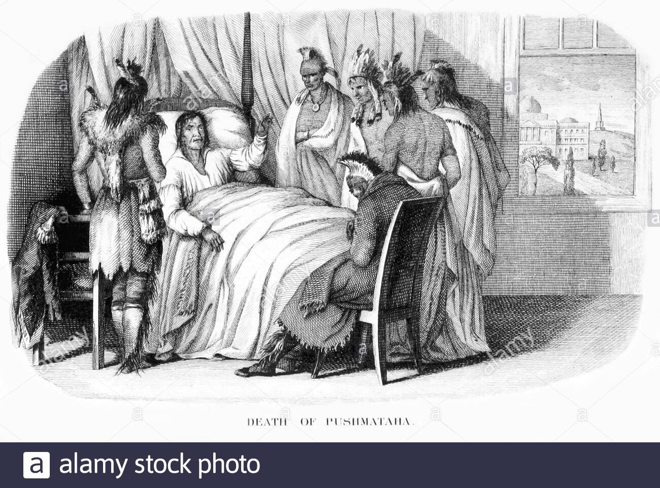 Morte del generale indiano Pushmataha, 1764 – Dicembre 24 1824, a Washington, D.C., illustrazione d'annata del 1846 Foto Stock