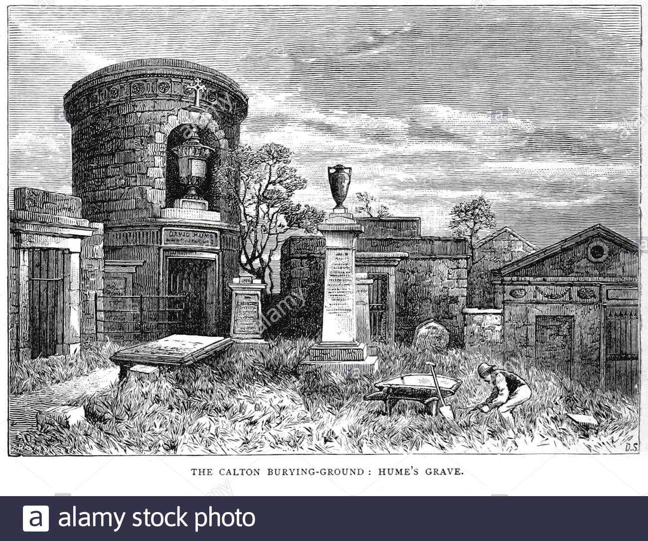 Tomba di David Hume all'Old Cemetery di Calton, Edimburgo, Scozia, illustrazione d'epoca del 1884 Foto Stock