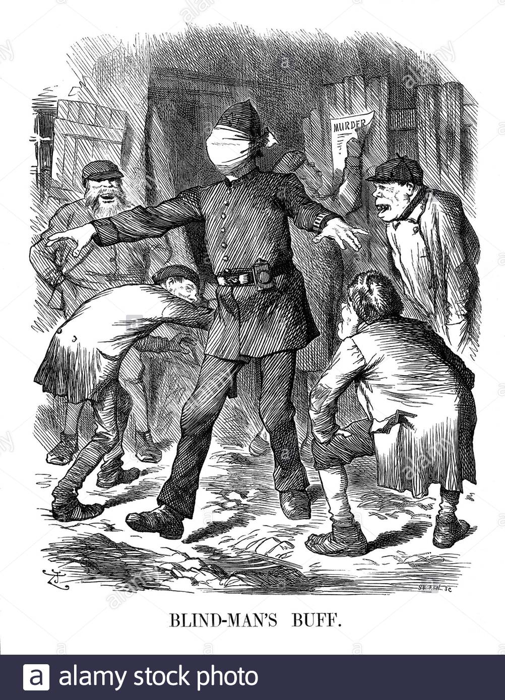 Blind Man's Buff, illustrazione d'epoca del 1888 Foto Stock