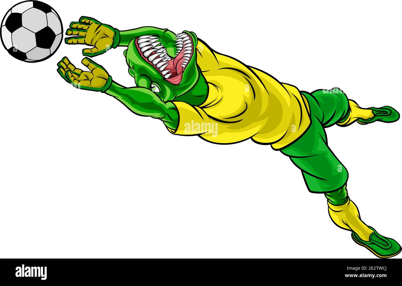Dinosauro Soccer Football Player mascotte sportive Illustrazione Vettoriale