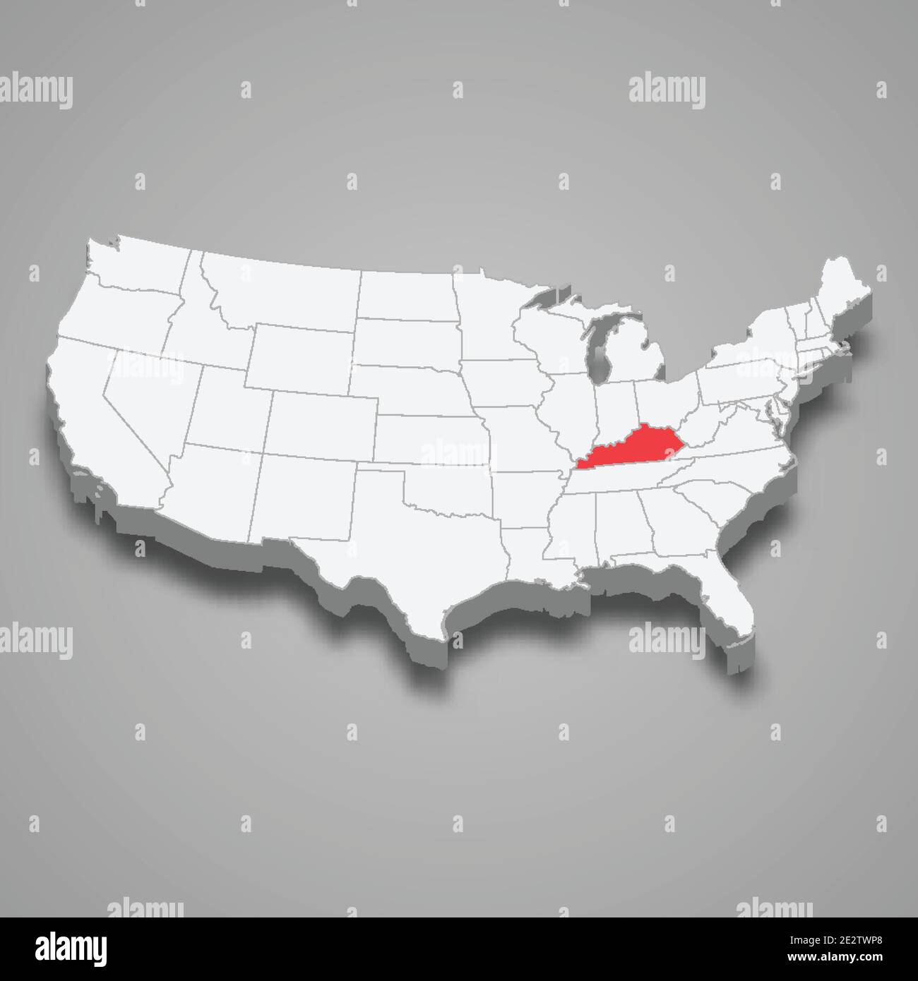 Posizione dello stato del Kentucky all'interno della mappa isometrica 3d degli Stati Uniti Illustrazione Vettoriale