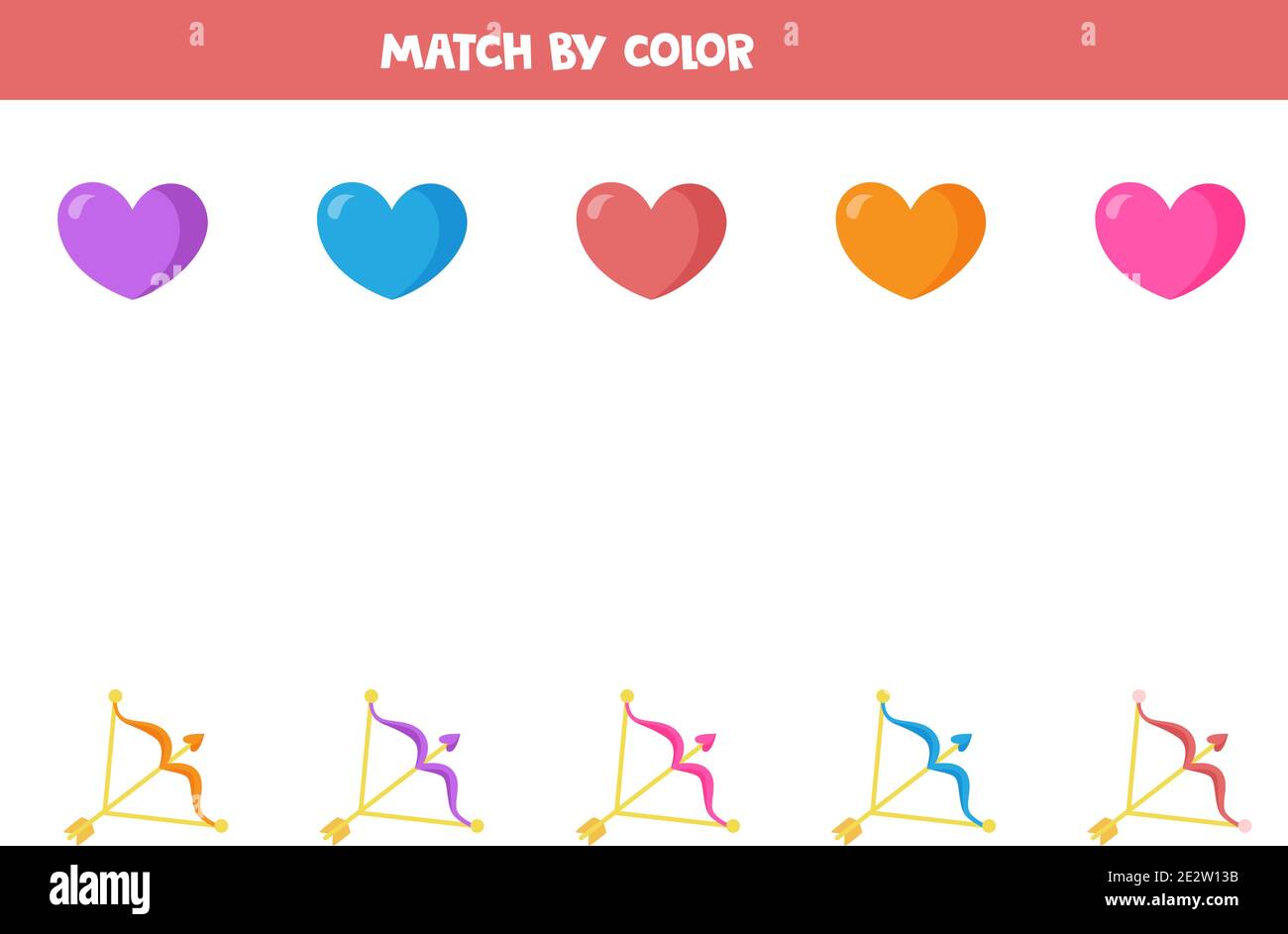 Abbinare i cuori di San Valentino e archi di tiro con l'arco per colore.  Gioco logico educativo per bambini Immagine e Vettoriale - Alamy