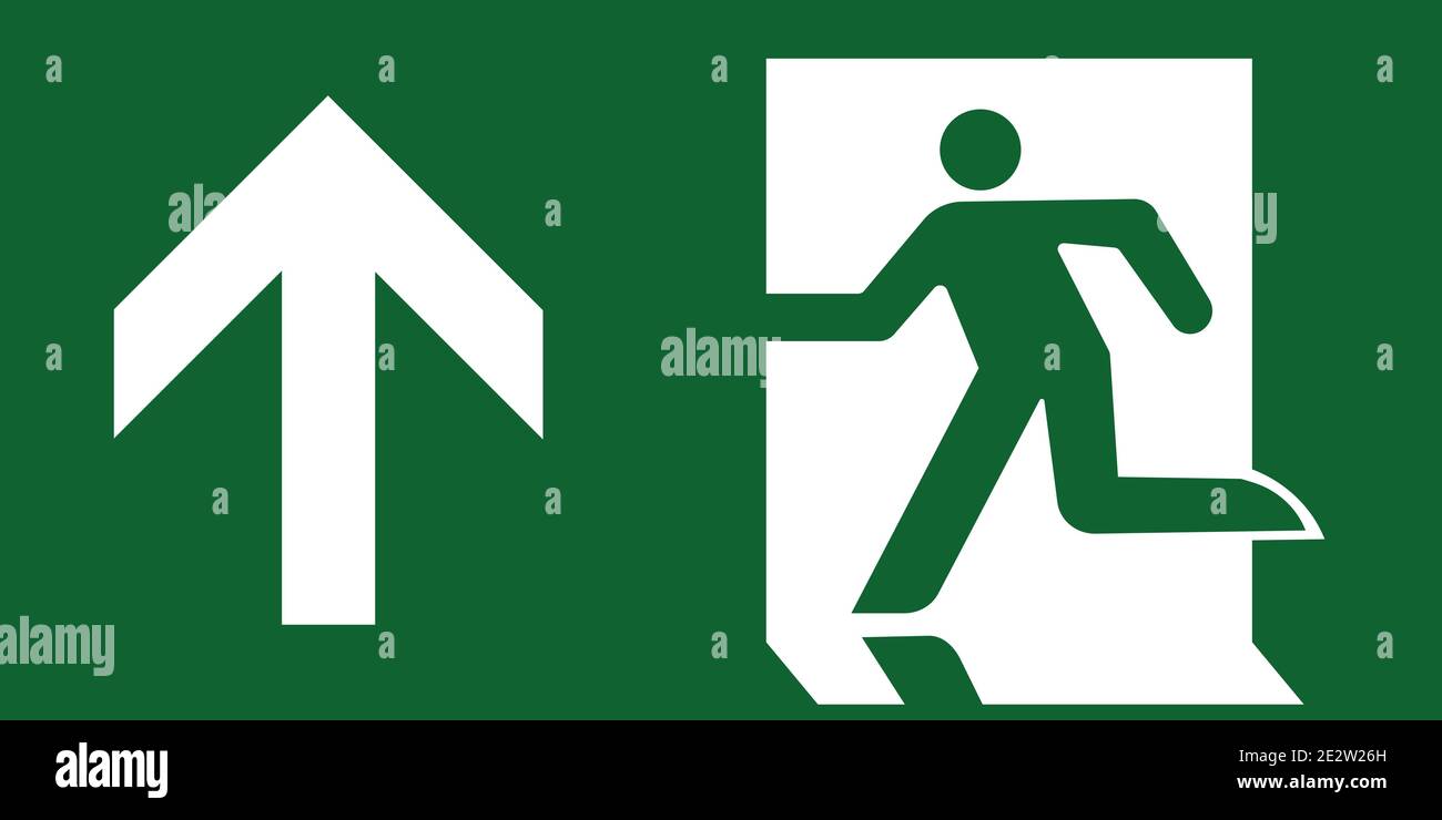 Uscita di emergenza al piano superiore vettore verde bianco Illustrazione Vettoriale