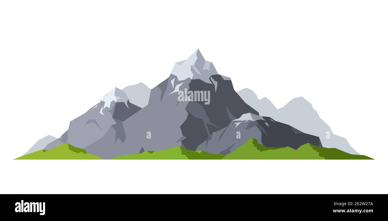 Montagna silhouette matura elemento neve esterna cime di ghiaccio isolato su sfondo bianco, campeggio paesaggio di viaggio arrampicata o escursioni geologia montagna. V Foto Stock