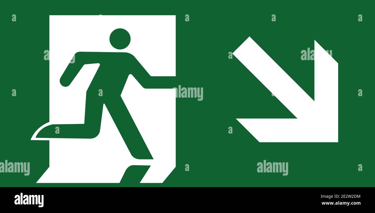 Uscita di emergenza al piano inferiore segno vettore verde bianco Illustrazione Vettoriale