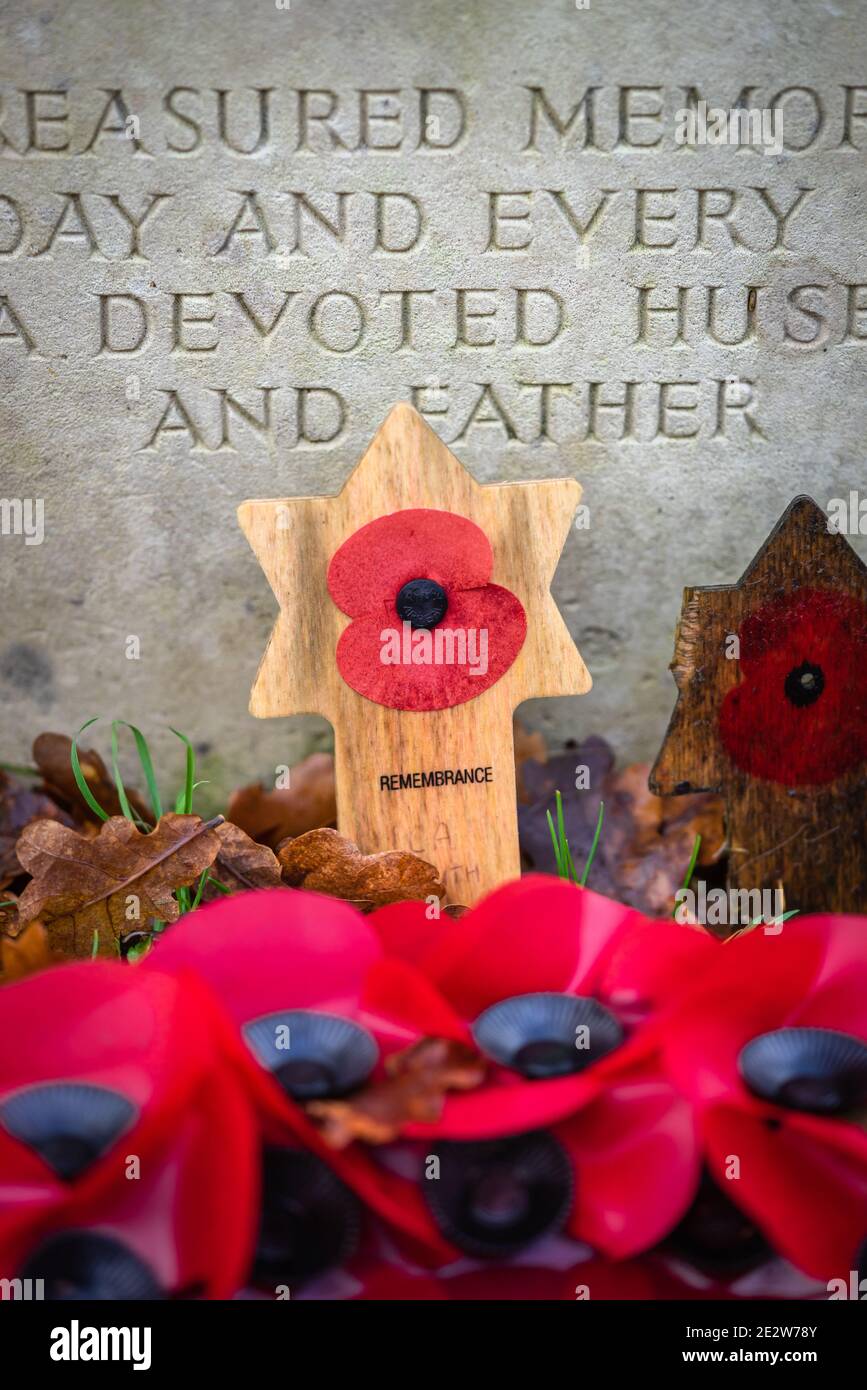 Una stella del papavero rosso di David che commemora un soldato ebreo che ha combattuto durante la seconda guerra mondiale nell'esercito britannico, cimitero ebraico a Southampton Common, Inghilterra, Regno Unito Foto Stock Una stella del papavero rosso di David che commemora un soldato ebreo che ha combattuto durante la seconda guerra mondiale nell'esercito britannico, cimitero ebraico a Southampton Common, Inghilterra, Regno Unito Foto Stock