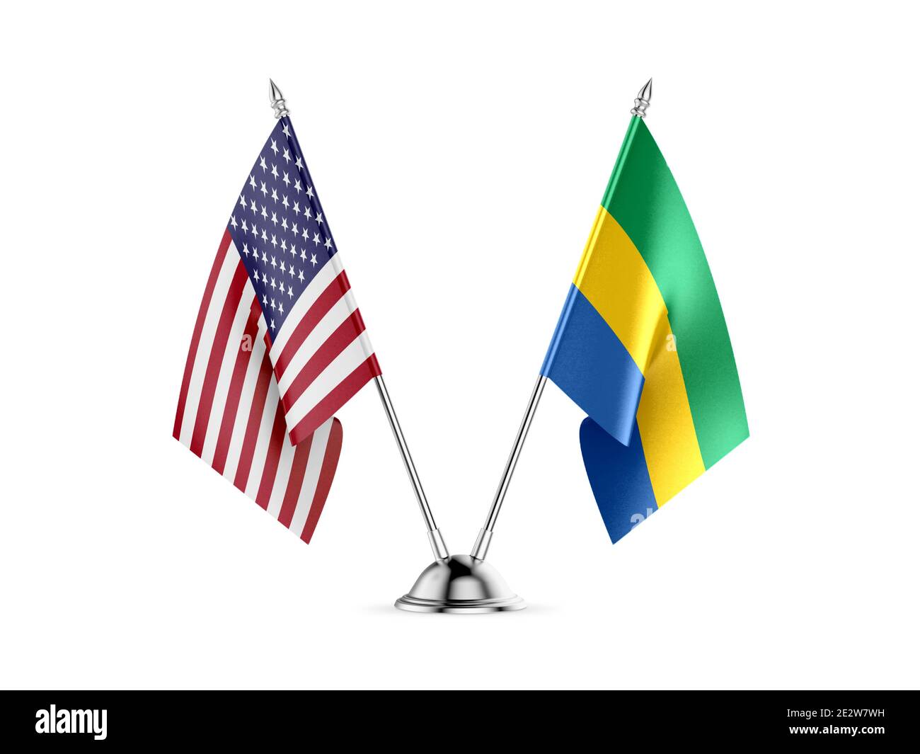 Desk bandiere, Stati Uniti d'America e il Gabon, isolato su sfondo bianco. Immagine 3D Foto Stock