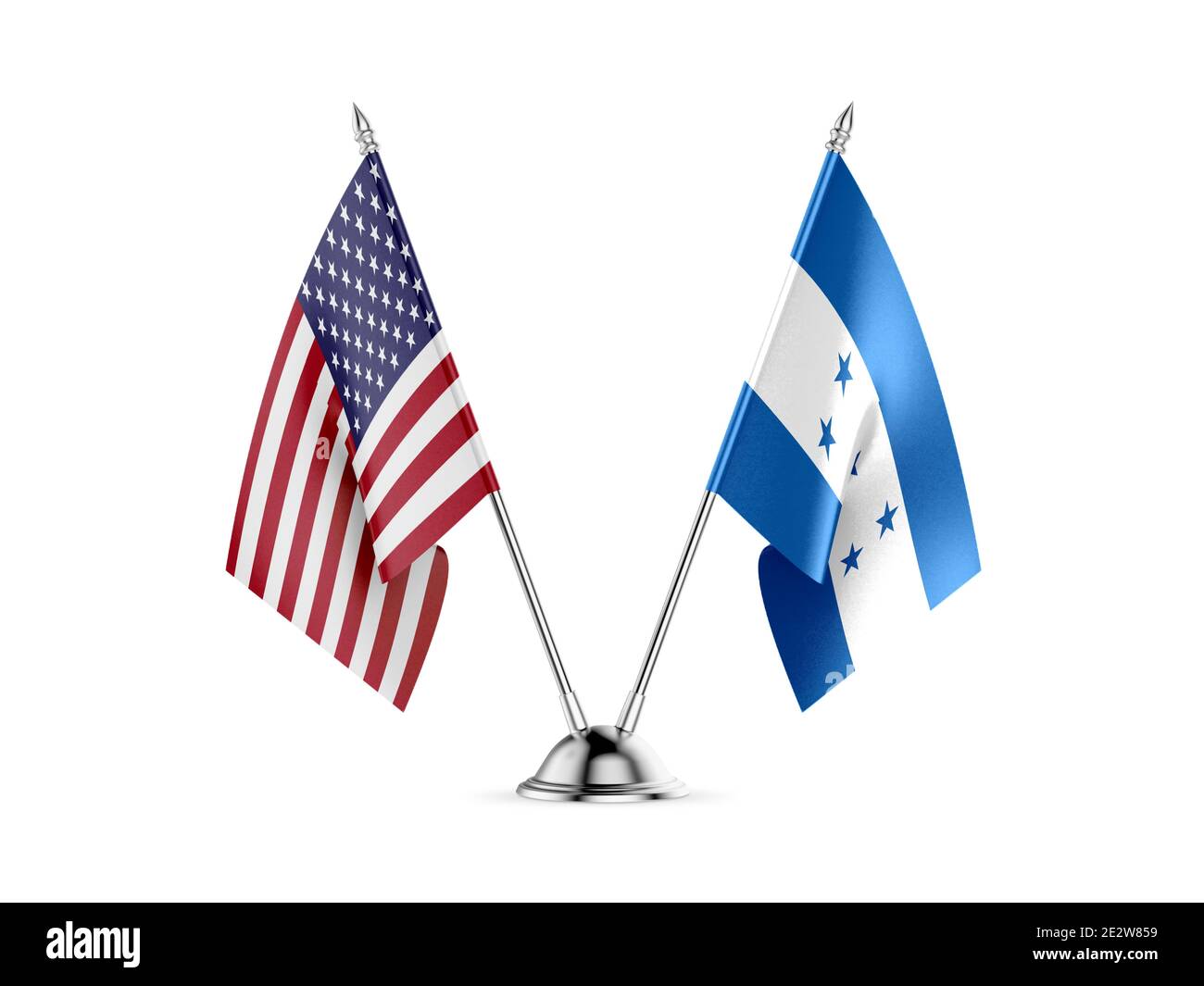 Desk bandiere, Stati Uniti d'America e in Honduras, isolato su sfondo bianco. Immagine 3D Foto Stock