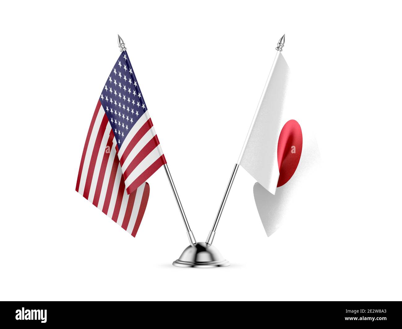 Desk bandiere, Stati Uniti d'America e Giappone, isolati su sfondo bianco. Immagine 3D Foto Stock