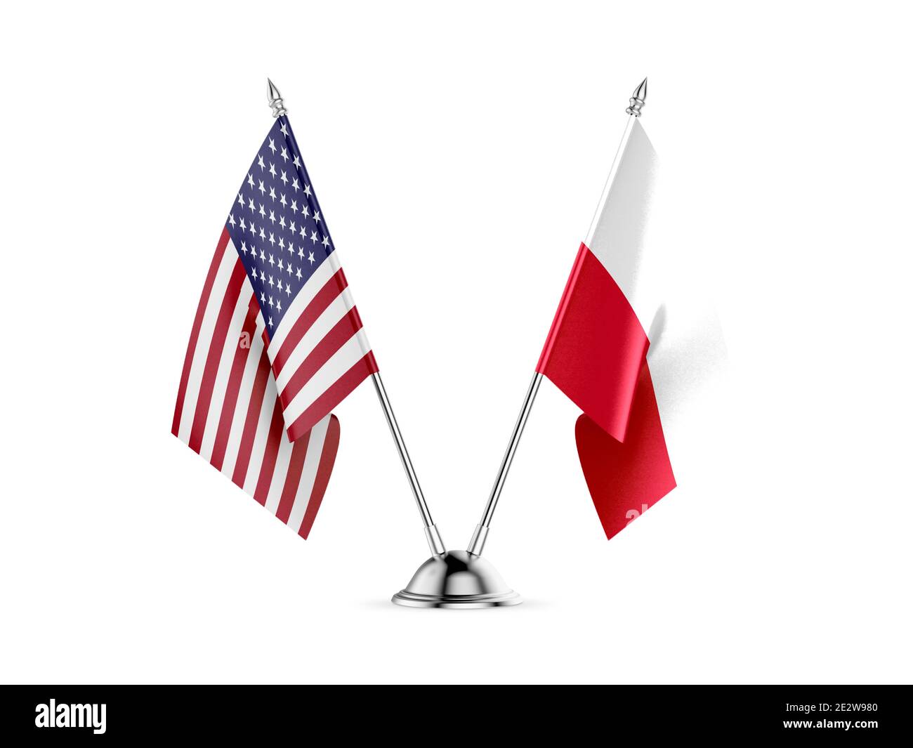 Desk bandiere, Stati Uniti d'America e Polonia, isolati su sfondo bianco. Immagine 3D Foto Stock