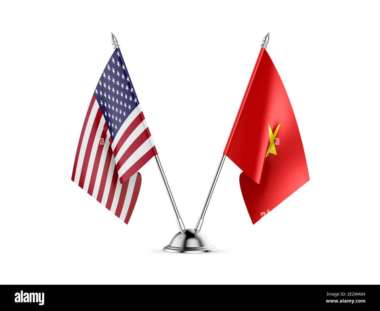 Desk bandiere, Stati Uniti d'America e del Vietnam, isolato su sfondo bianco. Immagine 3D Foto Stock