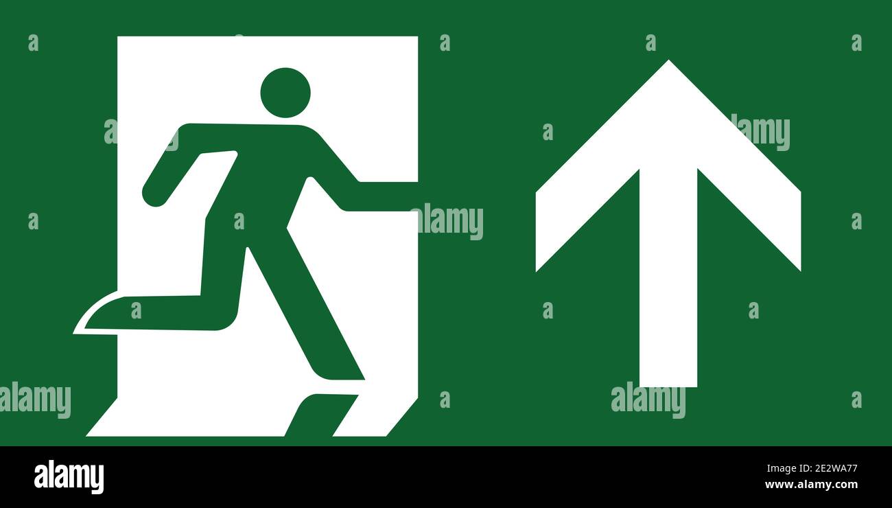 Uscita di emergenza al piano superiore vettore verde bianco Illustrazione Vettoriale