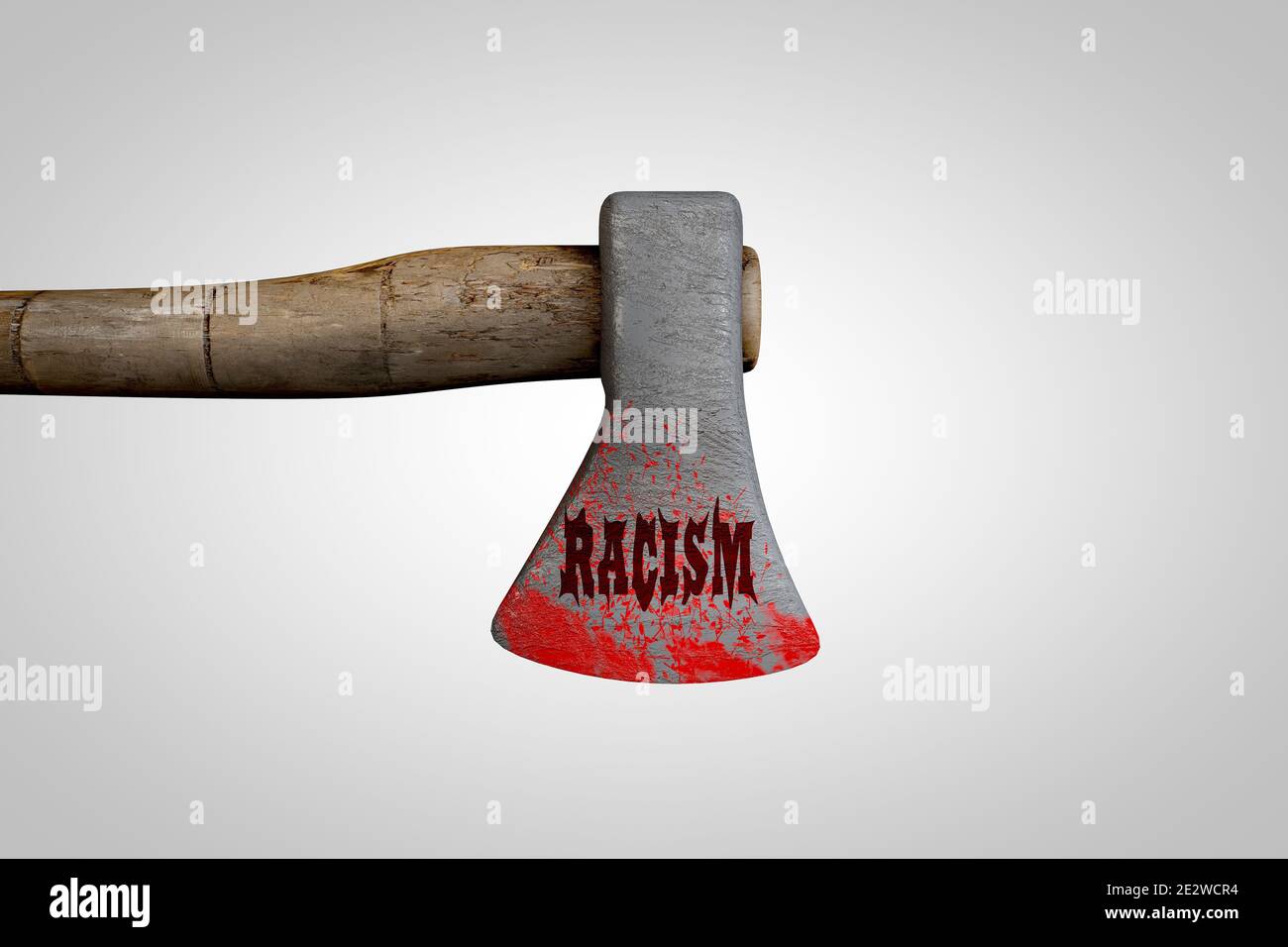 AX con la parola razzismo scritta con il sangue che dimostra il concetto di pericolo di razzismo e di rischio di discriminazione. Illustrazione 3D Foto Stock