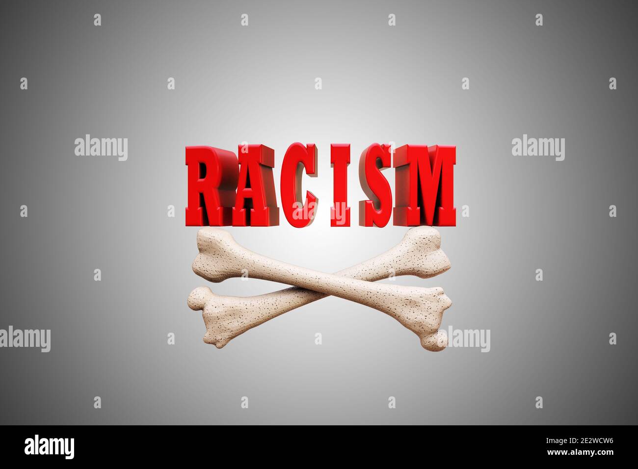 Lettere di razzismo con croceforti che dimostrano il concetto di pericolo di razzismo e discriminazione o di morte. Illustrazione 3D Foto Stock