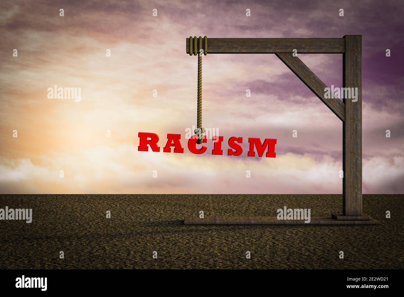 Le lettere di razzismo sono appese a una gotta che dimostra il concetto di rischio di discriminazione e di pericolo di razzismo. Illustrazione 3D Foto Stock
