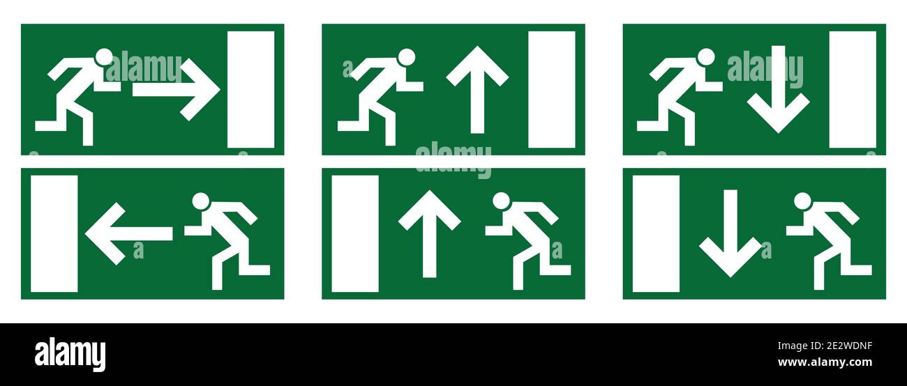 Percorso di fuga uscita di emergenza vettore set verde Illustrazione Vettoriale