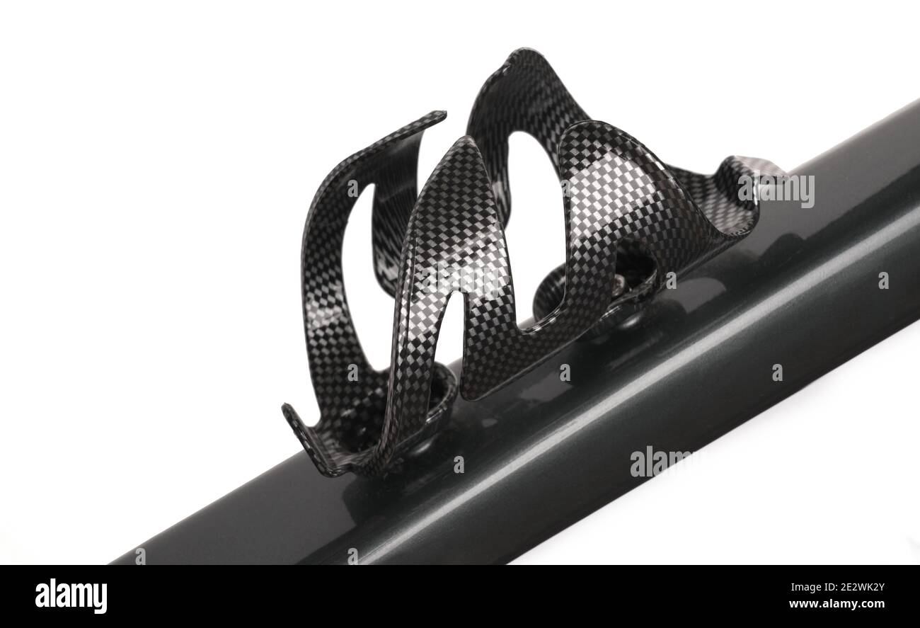 Portabottiglie per bicicletta con design futuristico in fibra di carbonio isolato su bianco sfondo Foto Stock