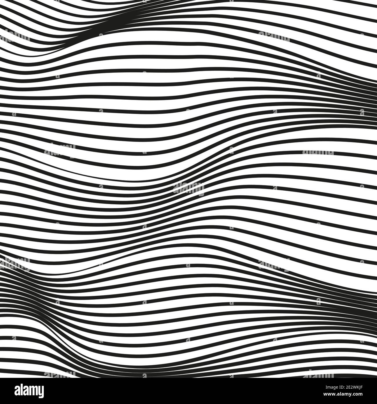 Sfondo deformato astratto ondulato. Illusione concettuale moderna in bianco e nero. Linee di squiggle vettoriali, effetto ottico. Modello ondulato scientifico. EPS10 Illustrazione Vettoriale