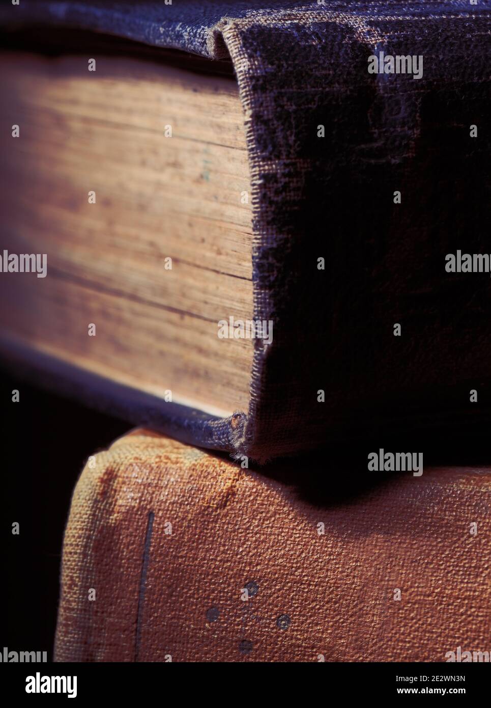 Vecchi libri con copertina rigida in tessuto. Foto Stock